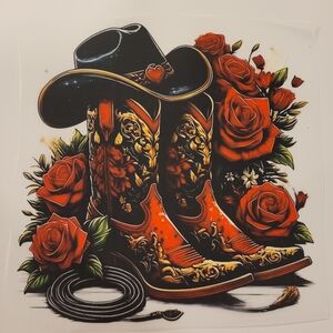 Ready To Press DTF Transfer Red Boots On The Ground